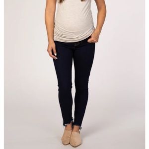 Navy Blue Distressed Hem Maternity Jean